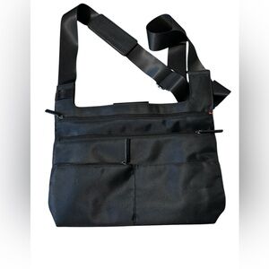 Francine Montana Slim Women's Handbag Black Wide Strap 14"  Crossbody Bag